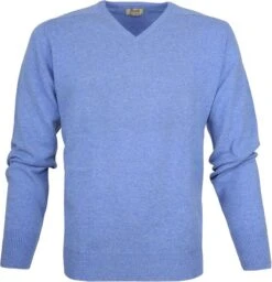 William Lockie Pullover Lamswol V Surf Mid Blue