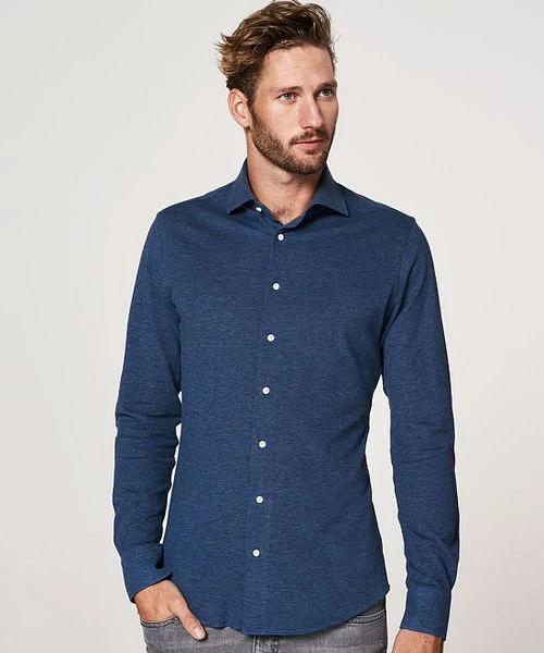 Profuomo Overhemd Knitted Indigoblauw - Afbeelding 4