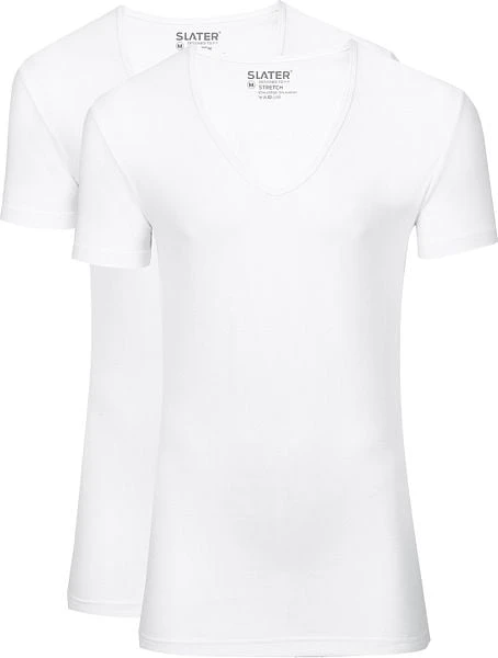 Slater 2-pack Stretch Diepe V-hals T-shirt Wit - Afbeelding 4