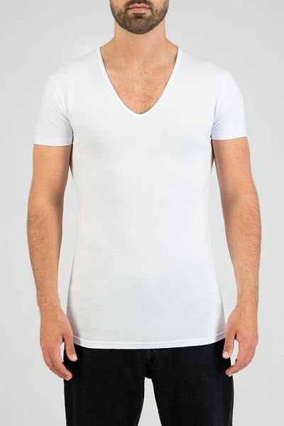 Slater 2-pack Stretch Diepe V-hals T-shirt Wit - Afbeelding 2