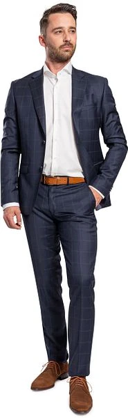 Suitable Kostuum Strato Tou Wol Ruit Navy