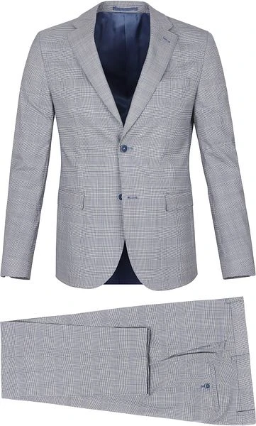 Suitable Strato Kostuum Wol Ruiten Lichtblauw - Afbeelding 2