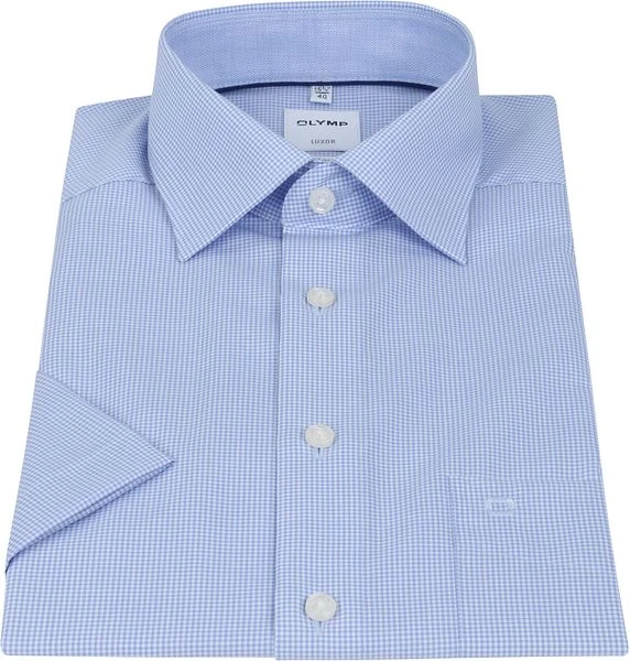 OLYMP Overhemd Luxor Korte Mouw Ruit Blauw - Afbeelding 3