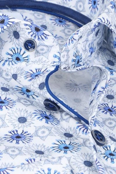 R2 Overhemd Extra Long Sleeve Fantasieprint Blauw - Afbeelding 5