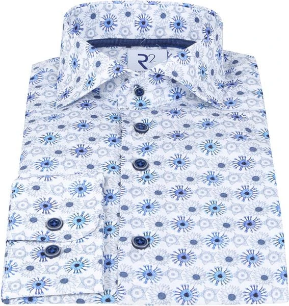 R2 Overhemd Extra Long Sleeve Fantasieprint Blauw - Afbeelding 6