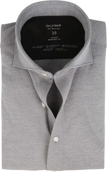 OLYMP Luxor Jersey Stretch Overhemd 24/Seven Grijs