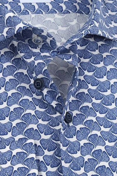 R2 Overhemd Extra Long Sleeve Planten Print Blauw - Afbeelding 5