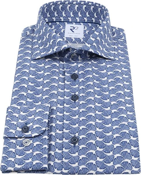 R2 Overhemd Extra Long Sleeve Planten Print Blauw - Afbeelding 3
