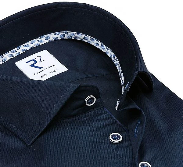 R2 Overhemd Melange Donkerblauw XLS - Afbeelding 2