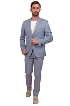 Suitable Kostuum Toulon Wol Lichtblauw Pied De Poule