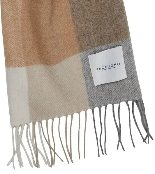 Profuomo Sjaal Lamswol Cognac Geruit - Afbeelding 4