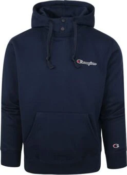 Champion Logo Hoodie Druknopen Donkerblauw