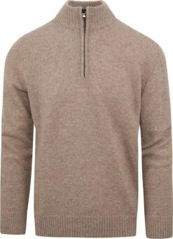 Suitable Half Zip Trui Wol Blend Beige