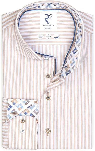 R2 Overhemd Strepen Beige - Afbeelding 6