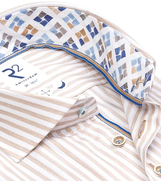 R2 Overhemd Strepen Beige - Afbeelding 4