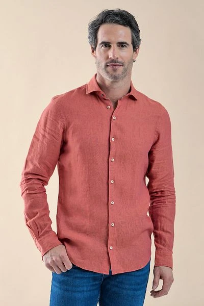 R2 Linnen Overhemd Oranje - Afbeelding 2