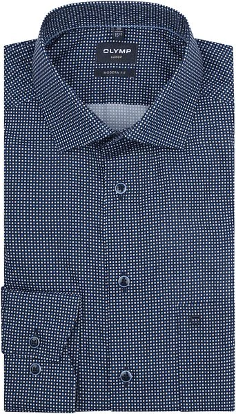 Olymp Luxor Overhemd SL7 Blokjes Donkerblauw