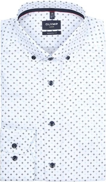 Olymp Luxor Overhemd SL7 Print Wit - Afbeelding 4