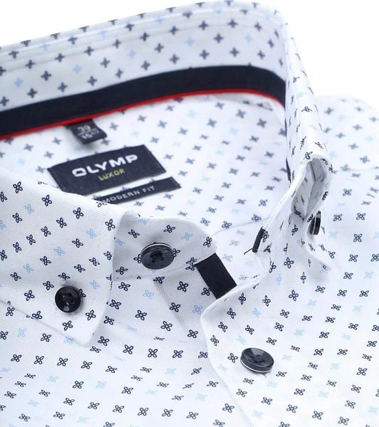 Olymp Luxor Overhemd SL7 Print Wit - Afbeelding 5