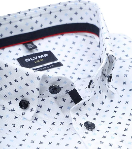 Olymp Luxor Overhemd SL7 Print Wit - Afbeelding 2