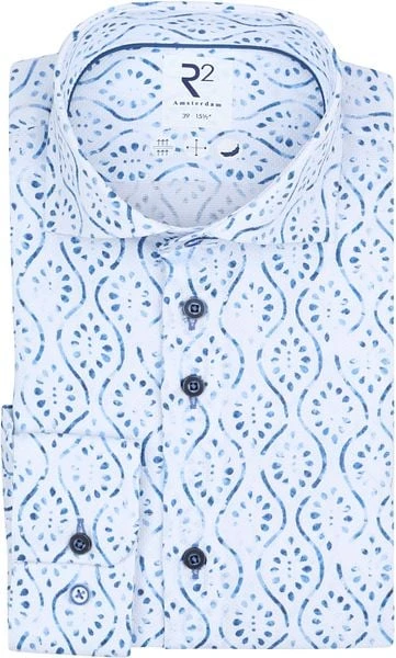 R2 Overhemd Print Lichtblauw - Afbeelding 4