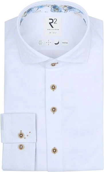 R2 Knitted Piqué Overhemd Wit - Afbeelding 4