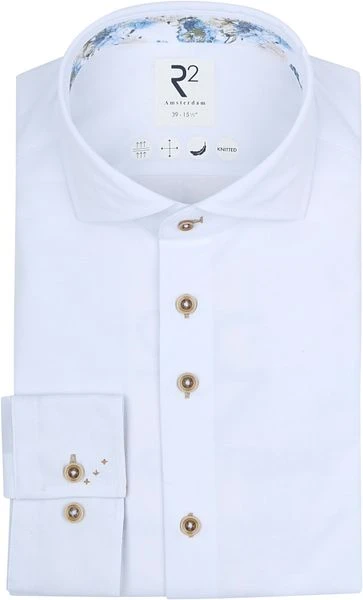 R2 Knitted Piqué Overhemd Wit