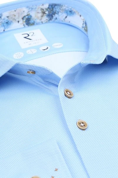 R2 Knitted Piqué Overhemd Lichtblauw - Afbeelding 2