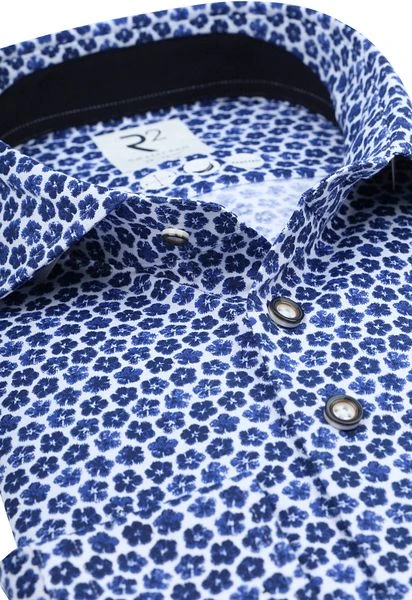 R2 Knitted Piqué Overhemd Bloemen Blauw - Afbeelding 2