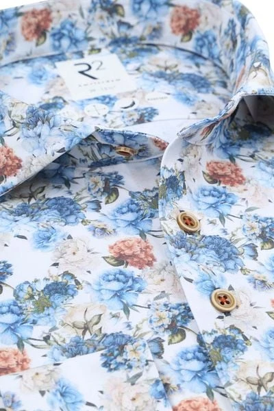 R2 Knitted Piqué Overhemd Bloemen Lichtblauw - Afbeelding 5