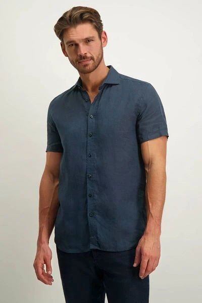 State Of Art Short Sleeve Overhemd Linnen Navy - Afbeelding 2