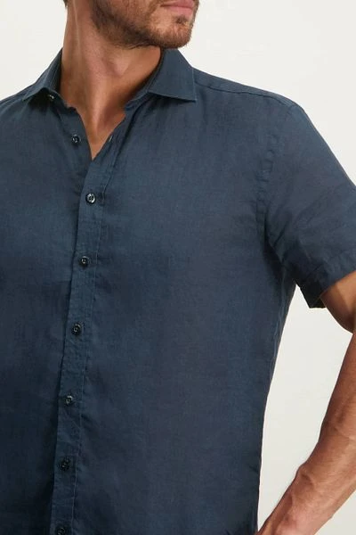 State Of Art Short Sleeve Overhemd Linnen Navy - Afbeelding 3
