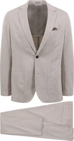 Suitable Kostuum Flex Ruiten Lichtbeige