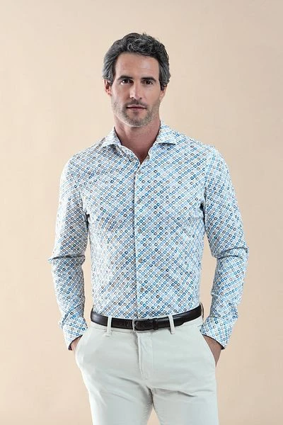 R2 Knitted Kntted Overhemd Beige Blauw - Afbeelding 2