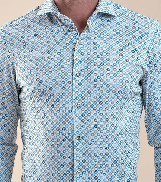 R2 Knitted Kntted Overhemd Beige Blauw - Afbeelding 3